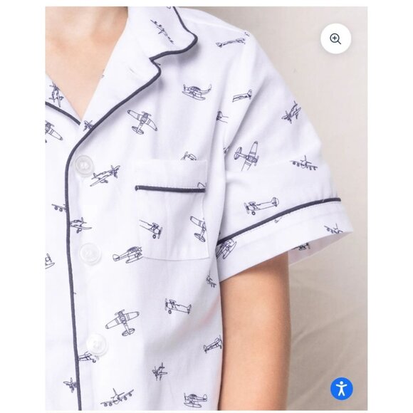 Petite Plume Kids Airplane Print Pajama Set Short Sleeve Button-Up 50% Cotton & - Picture 12 of 13